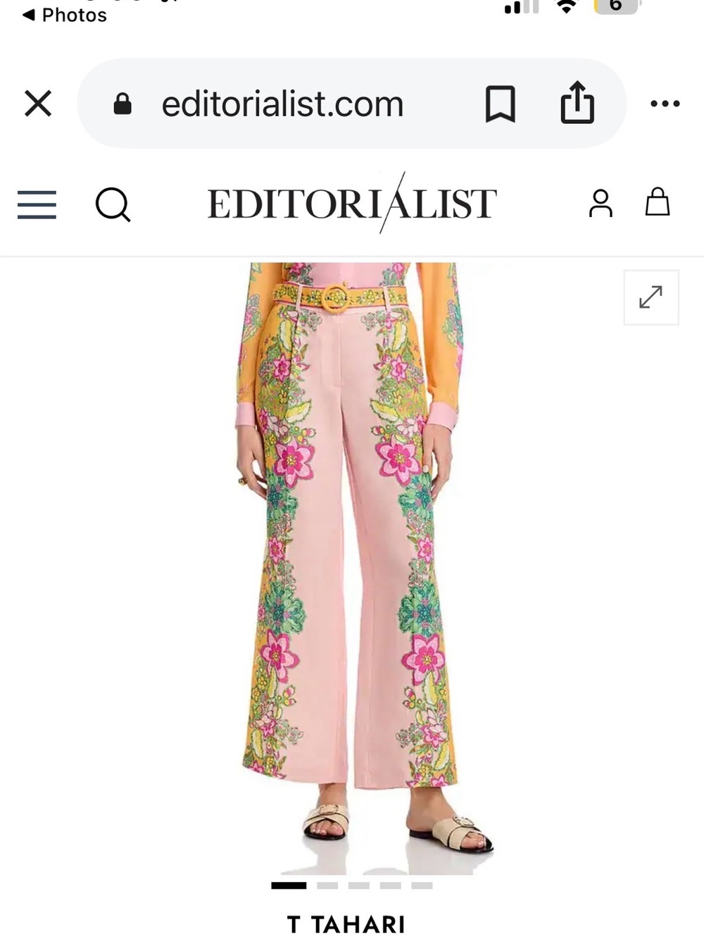 Tahari Pink Wide-Leg Pants with Multicolor Floral Embroidery
